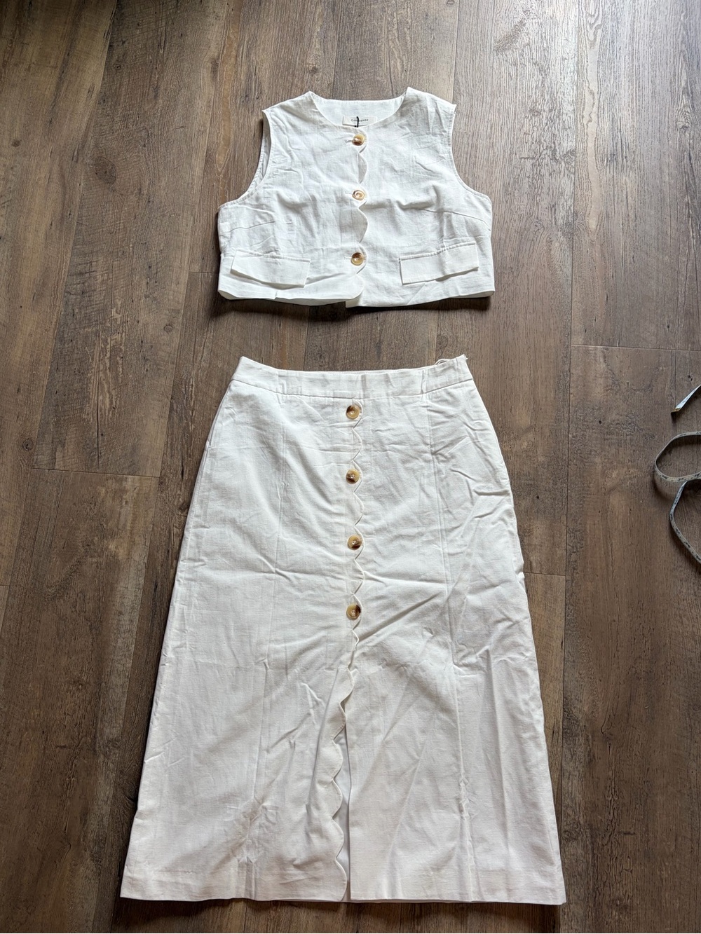 COMMENSE Cotton Linen White Vest & Midi Skirt Matching Set | NWT | Size L